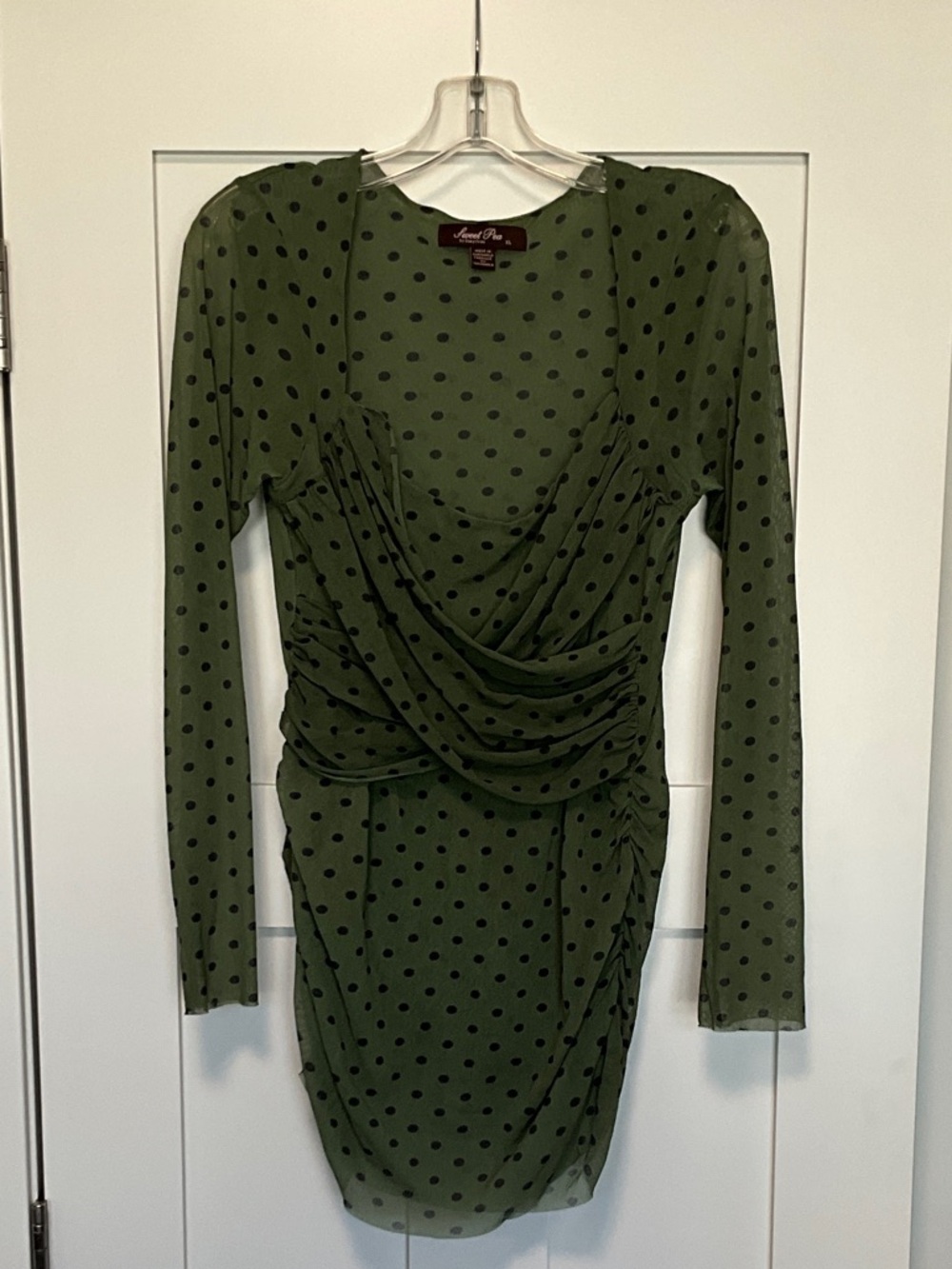 Sweet Pea Olive and Black Polka Dot Draped Long-Sleeve Tunic